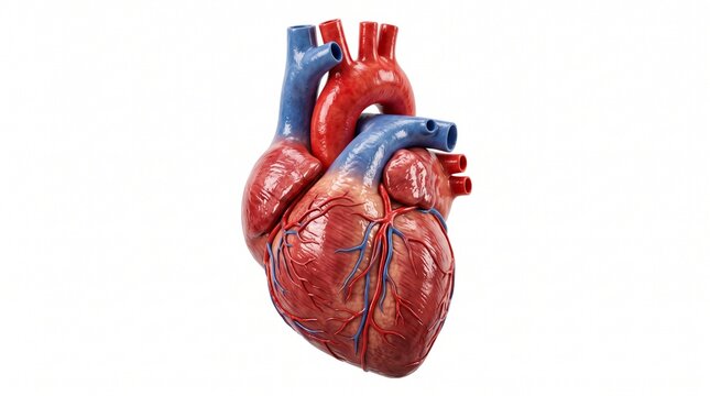 Realistic human heart model with detailed blood vessels isolated on white background with realistic anatomical heart visible circulatory cardiology