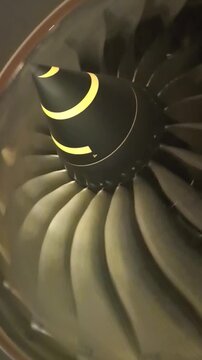 Close up of jet engine rotation