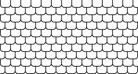Seamless pattern of roof shingles with a geometric fish scale design in black and white © Md
