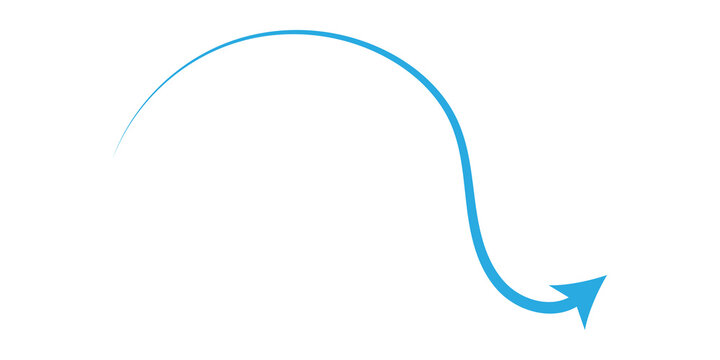 Simple blue curved arrow icon with a smooth arch shape
