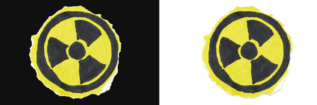 Radiation symbol illustration on torn yellow paper texture isolated on background.