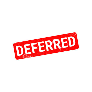 Deferred red rubber stamp icon, weathered grunge texture on white background, business document status mark for delayed payments or postponed tasks