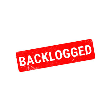 Backlogged red rubber stamp on white background, distressed grunge texture office seal, business backlog and workload status icon