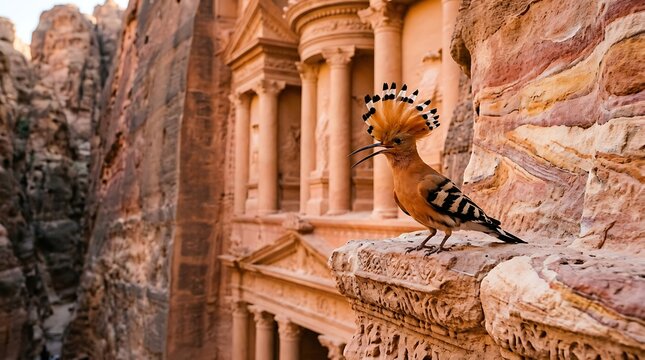 Eurasian Hoopoe Crest Display Petra Jordan Rose-Red Stone Ancient City Wildlife