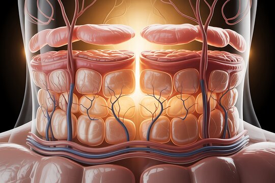 Medical illustration of human anatomy with digital overlay