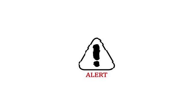 Animated warning alert with glitch effect on white background, for digital security, and system notifications