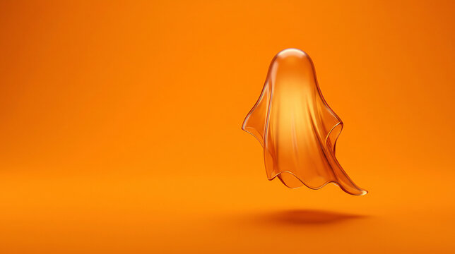 Glass ghost floating against an orange studio background
