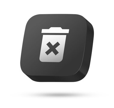 Recycle bin delete icon on a dark 3D square badge for file removal clear data and trash cleanup app UI