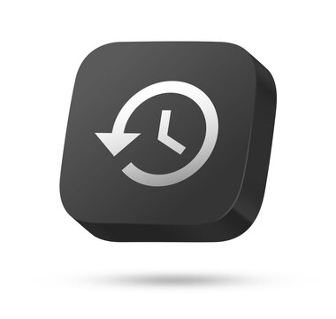 Modern 3D dark history clock icon badge for time back recent activity backup and restore app concept