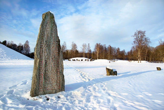 Runestone at Anundshog in Vasteras, Sweden. Viking burial site.