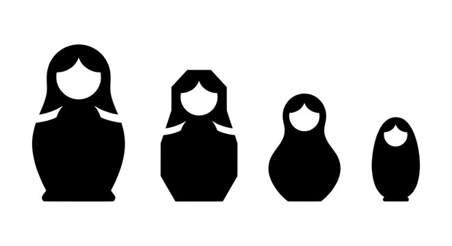 Matryoshka Dolls Vector Icons, Russian Nesting Dolls Set, Traditional Folk Art Figures