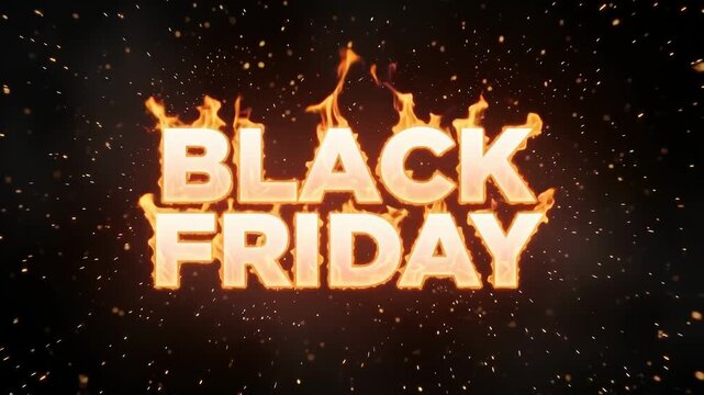 Black friday text with fire flames and sparks