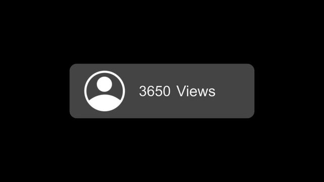 Animation of a social media video view counter reaching 0 to 7000 views with a simple profile avatar icon. 4k video