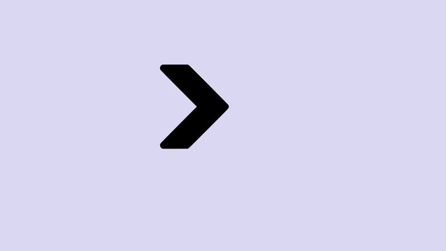 Minimalist chevron arrow animation, black directional pointer icon on purple background, motion graphic for interface navigation and web design