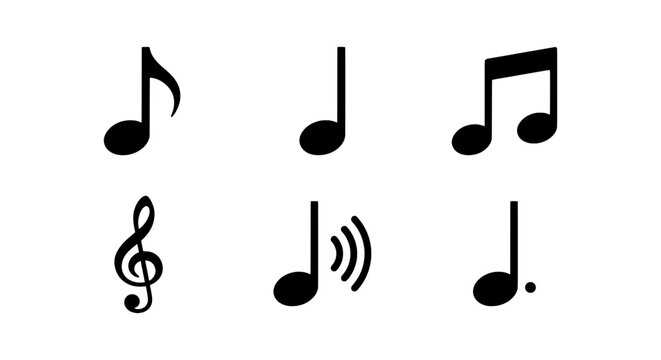 Musical Notes and Symbols Vector Set: Treble Clef, Eighth Notes, Quarter Notes, Dotted Quarter Note, Sound Waves