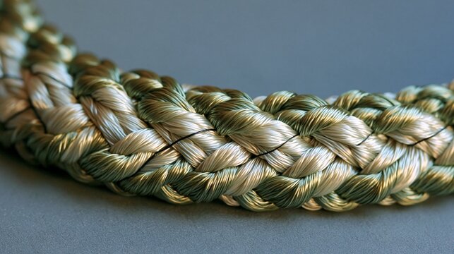 Braided silk cord macro in olive and gold with a fine black thread