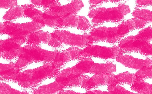 Repeating lipstick marks create a vibrant pink pattern against a stark black background abstract aesthetic allover