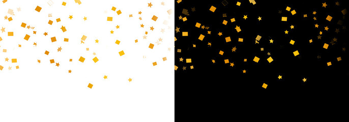 Golden confetti and star shapes against a black background a celebratory vector illustration celebration stars ornament