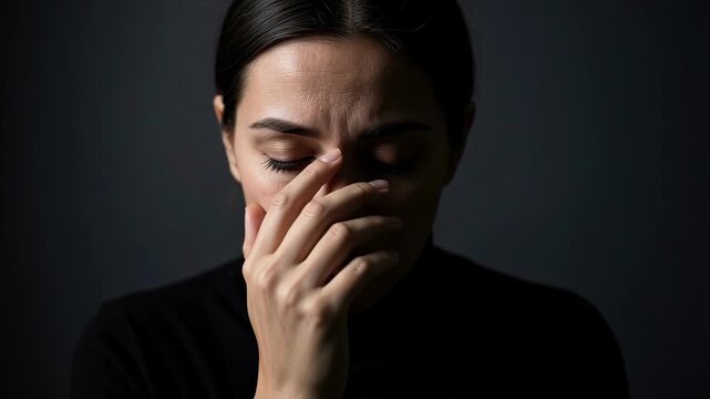 Woman covering her face with her hand