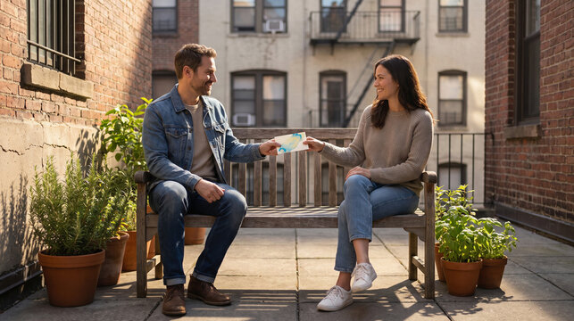 Housemates settle into a smoother agreement in their courtyard