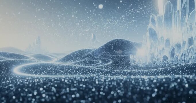 Abstract blue and white shimmering wave pattern.