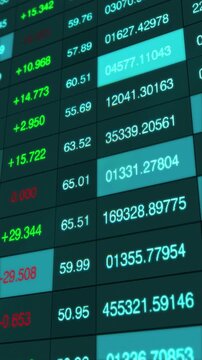 Dynamic Digital Stock Market Display Showcasing Financial Data with Varying Numeric Values and Color-Coded Changes Aiding Traders in Investment Decisions
