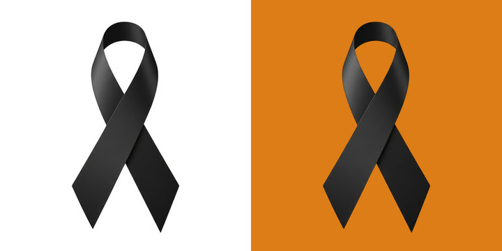 Black awareness ribbon symbol of mourning and grief