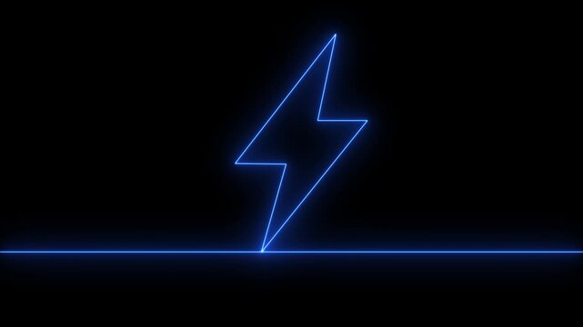 Glowing neon lightning bolt itself with a single continuous line on a deep black background minimalist digital animation.