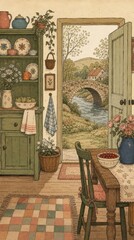 Obraz premium Vintage countryside kitchen scene, ideal for mobile wallpaper.