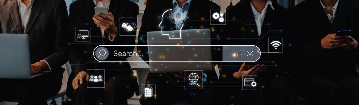 Artificial intelligence AI search concept enabling smarter discovery, recommendations to digital services and knowledge. Generative AI search engine algorithm provide user intent result. Corpus