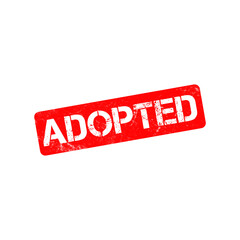 Adopted red rubber stamp vector, distressed grunge stamp icon on white background, official approval and adoption concept graphic