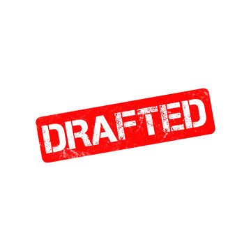 Red drafted rubber stamp on white background, grunge textured drafted ink stamp, office administration and document status concept