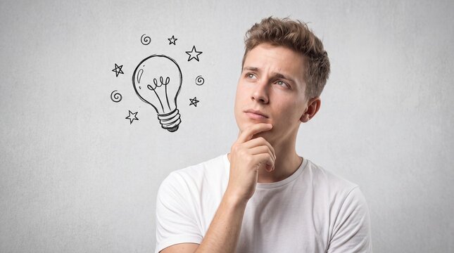Conceptual Thought of a Young Man Pondering and Strategizing for Innovative Solutions and Creative Problem Solving