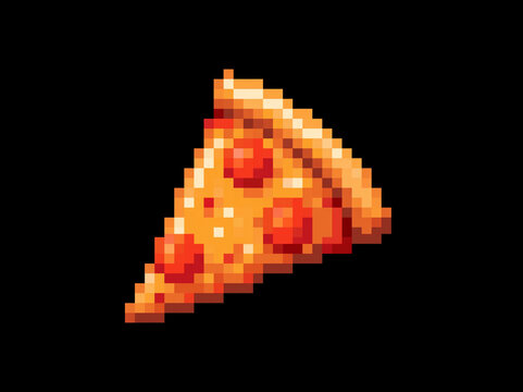 A pixelated slice of pepperoni pizza, with melted cheese and red sauce, presented as a digital icon AI generative