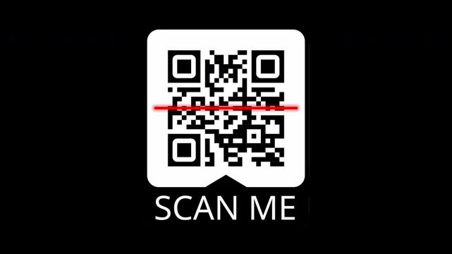 QR code being scanned with a red laser. Seamless looping animation of QR code scanner process with red laser on isolated background