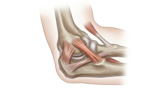 Detailed illustration shows knee and shoulder joint anatomy highlighting tendons and ligaments important in sports medicine.