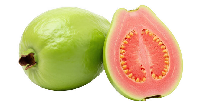Fresh green guava fruit and slice isolated on transparent background