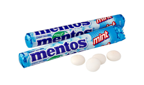 Mentos mint chewy dragees on a transparent background