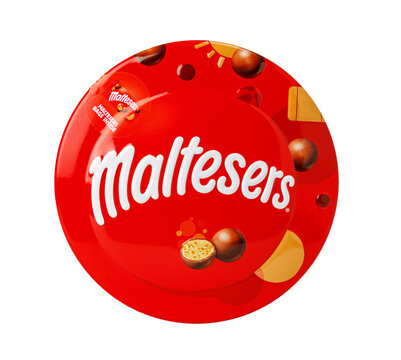 Maltesers red gift tin chocolate candy snack on a transparent background