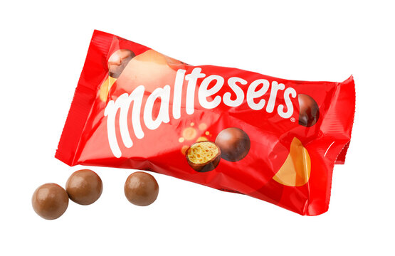 Maltesers chocolate malt balls red packaging transparent background