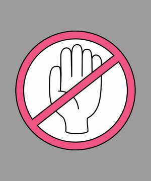 Prohibition stop sign animation with hand symbol and pink border