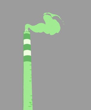 Industrial factory chimney and green smoke animation for pollution and environment