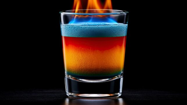 Rainbow Layered Flaming Shot Glass with Fire.