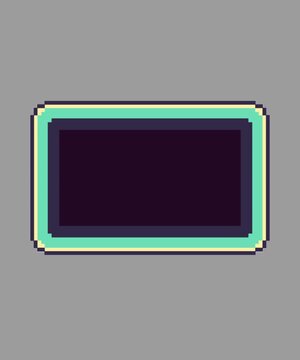 Retro pixel art screen animation with "HUH" text display