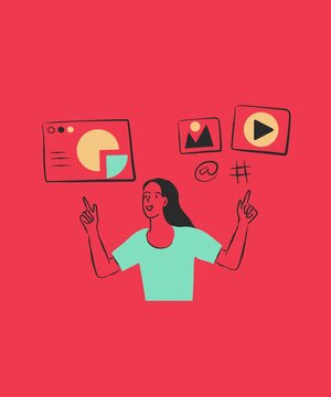 Content creation and social media management animation with pointing character