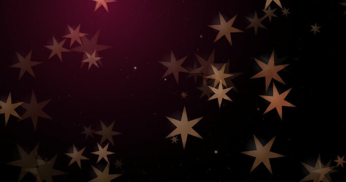 Abstract background with glowing golden stars and soft bokeh effect on a dark black space night sky theme
