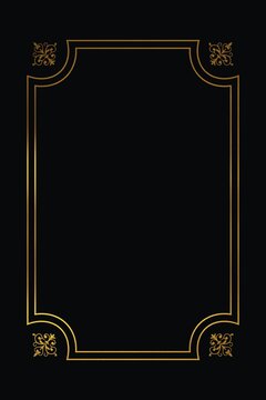 Elegant gold decorative frame with curved corners on a black background.