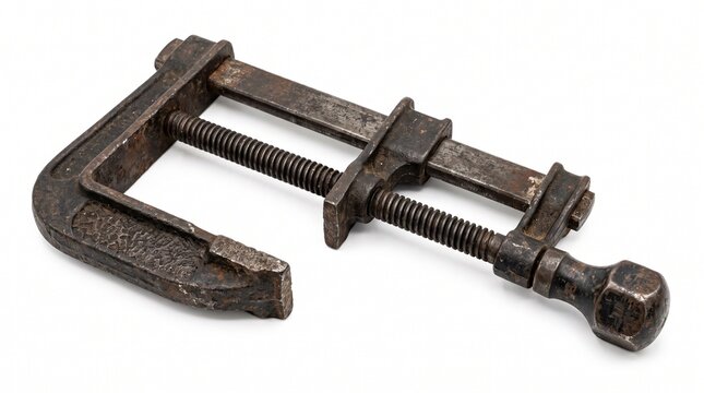 Vintage Rusty C Clamp Tool Isolated on White Background