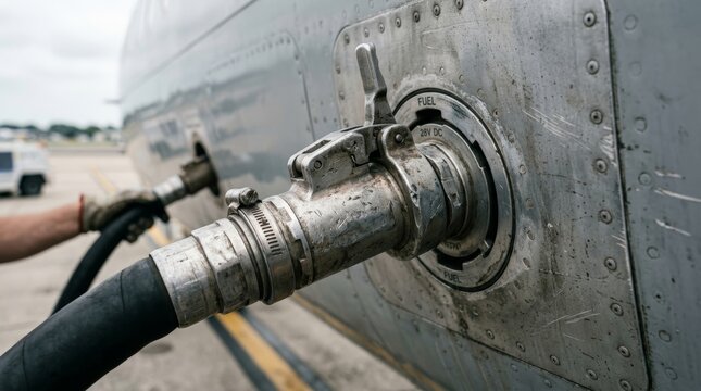 Heavy duty fuel coupling connected to the side of a modern aircraft