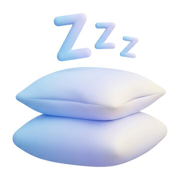 Two stacked pale blue pillows with soft gradient zzz letters floating above, glossy 3D icon for sleep, rest, bedtime and comfort concepts